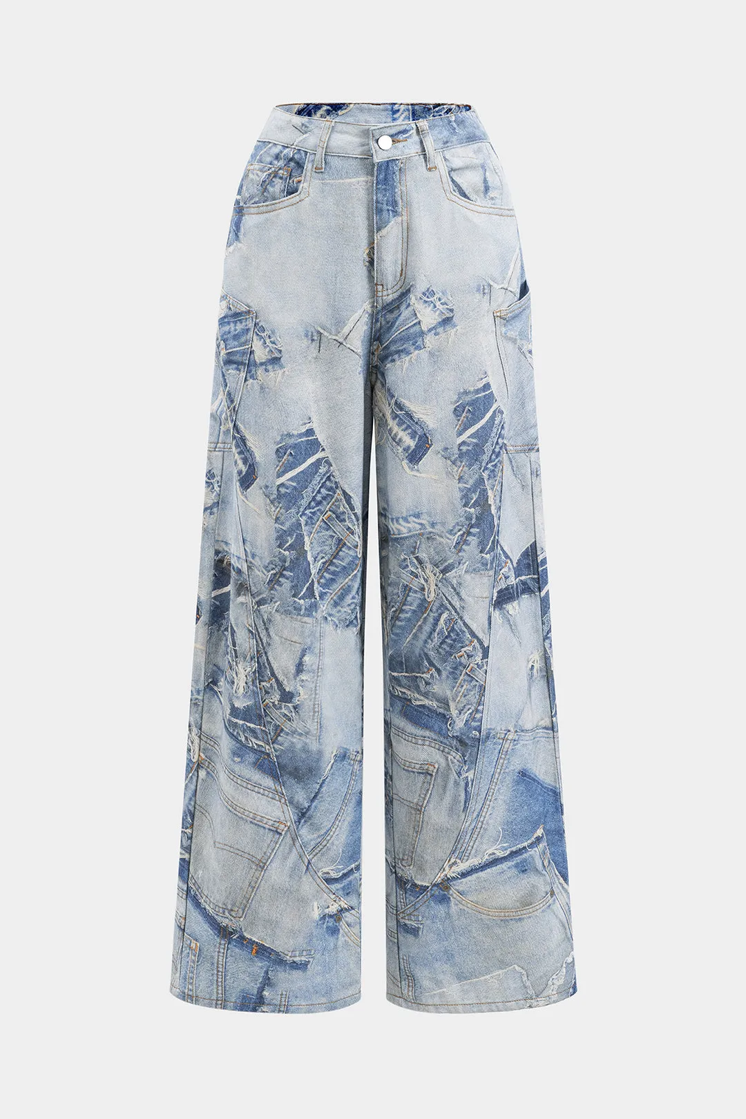 Denim trykte brede ben jeans sold by Micas