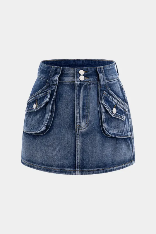 Denim lomme hip-hugging mini nederdel sold by Micas