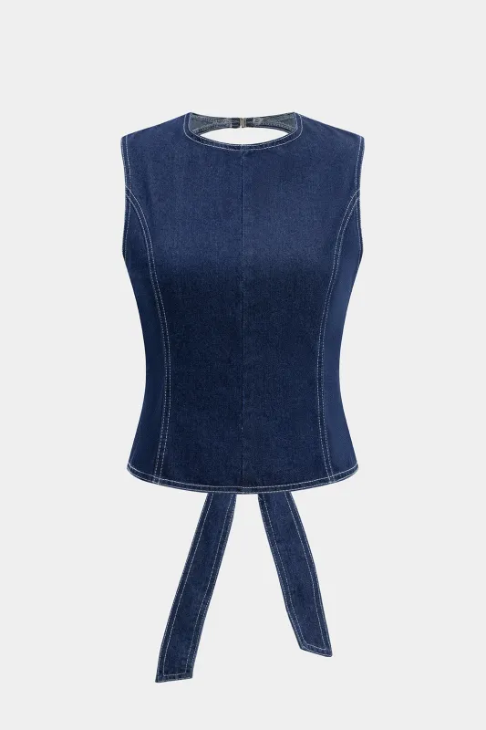 Denim bindeløs afgrøde top sold by Micas