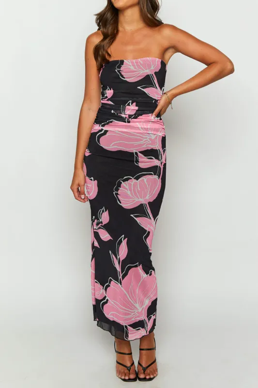 Blomsterprint Stropløs ærmeløs maxi -kjole sold by Micas