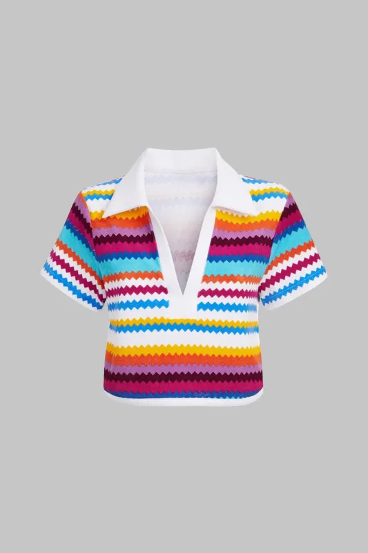 Farveblok print kort ærme t-shirt sold by Micas