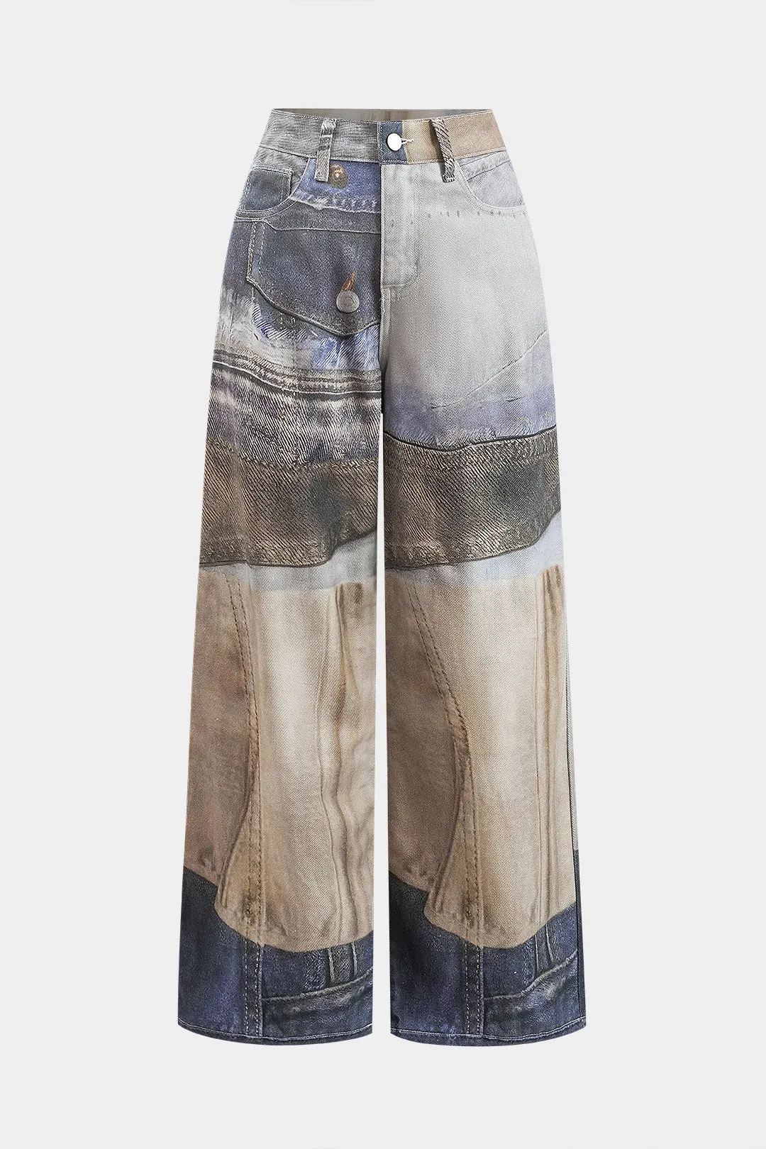 Abstrakt print denim jeans sold by Micas