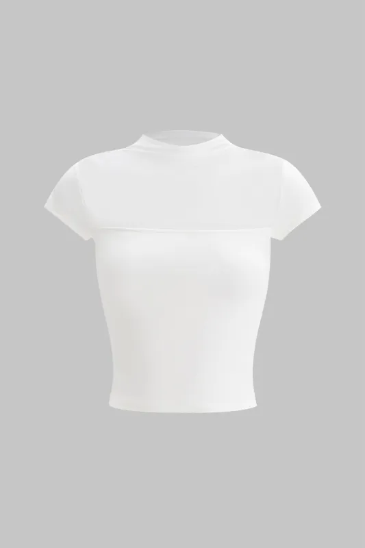 Patchwork mesh kortærmet t-shirt sold by Micas
