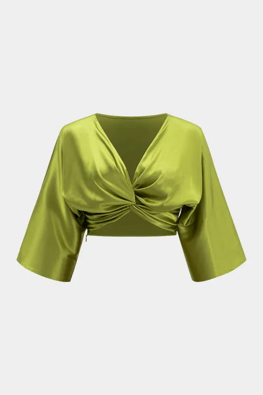 Satin Tie Front udskåret langærmet skjorte sold by Micas