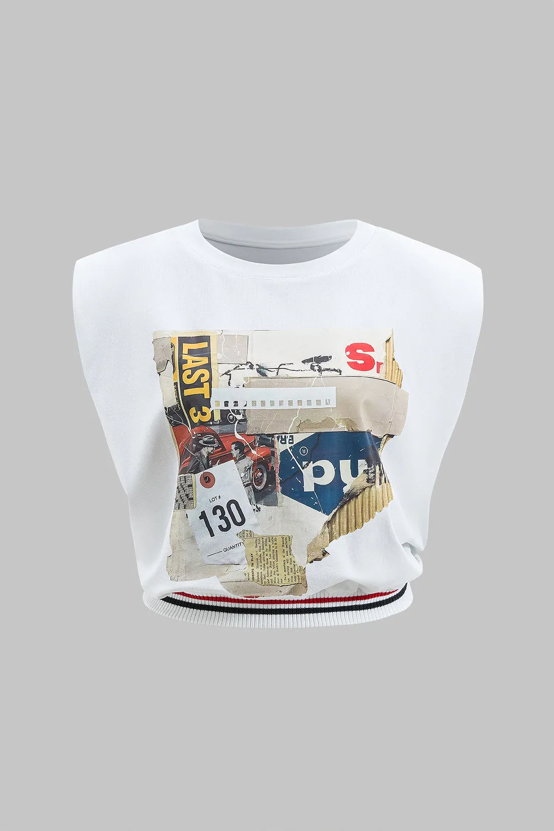 Plus størrelse retro abstrakt print patchwork rund hals ærmeløs t-shirt sold by Micas