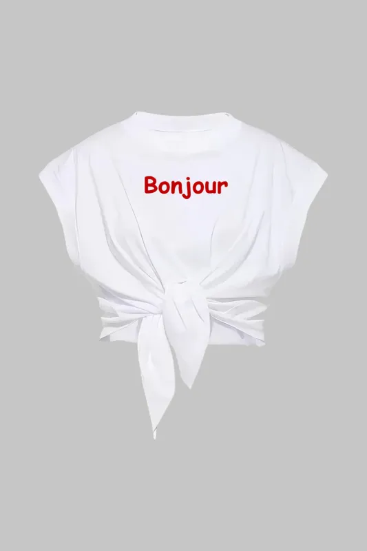 Plus størrelse brevprint slips front rund hals t-shirt sold by Micas