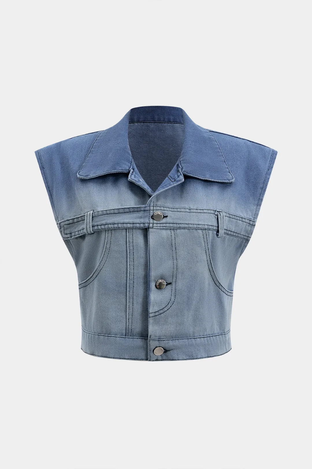 Denim metallisk knap patchwork vest sold by Micas