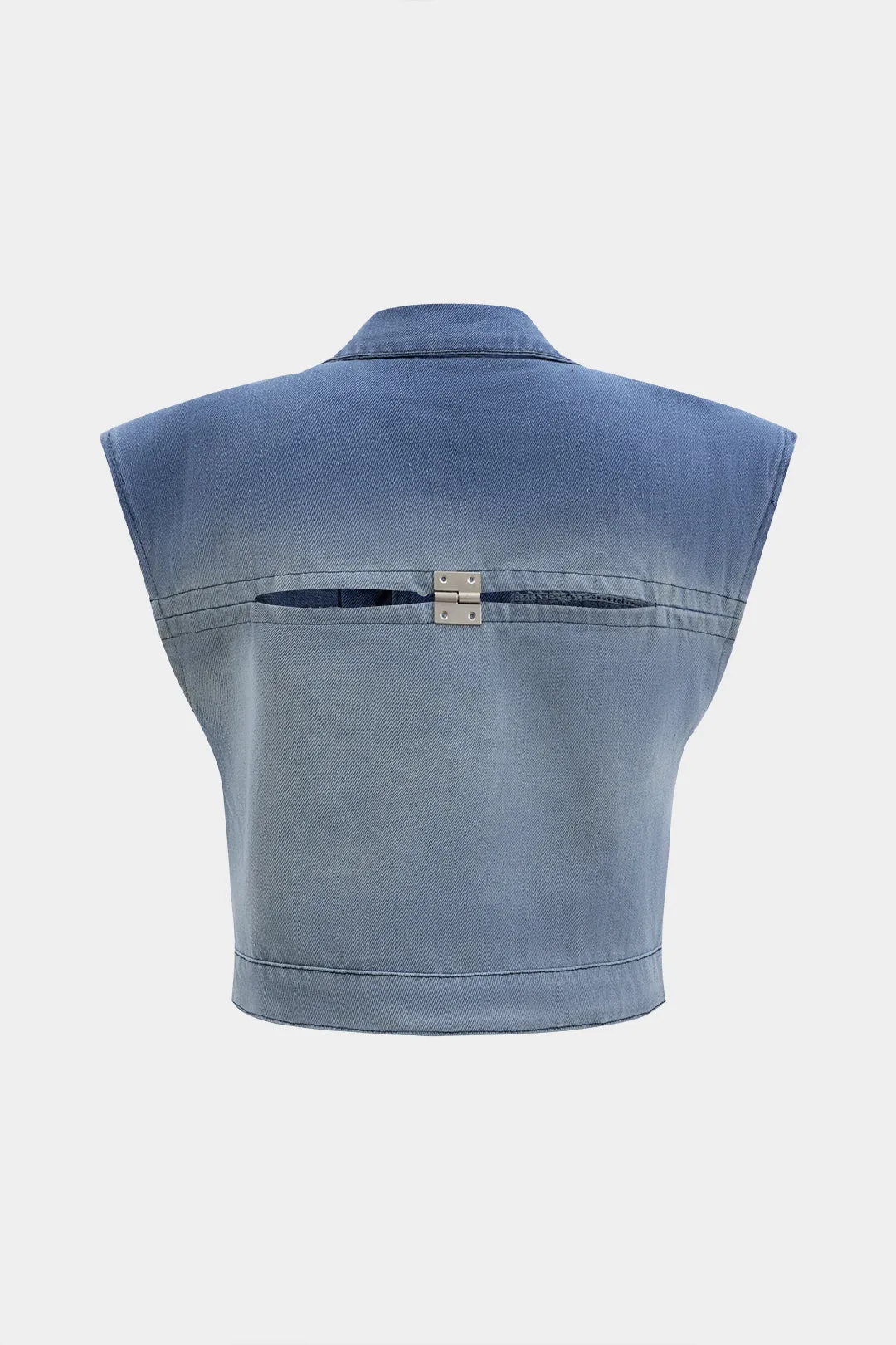 Denim metallisk knap patchwork vest sold by Micas product image thumbnail 2