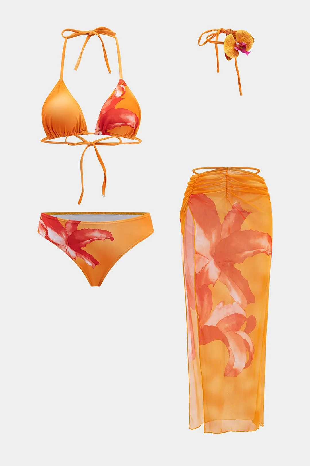 Blomsterprint Mesh 3d Blomsterbinding Bikini-trest stykker sæt sold by Micas