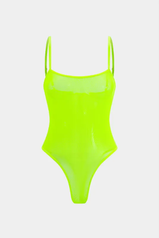 Mesh Sheer Rackless Sleeveless Bodysuit sold by Micas