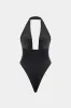 Metallisk V-hals rygfri ærmeløs bodysuit sold by Micas