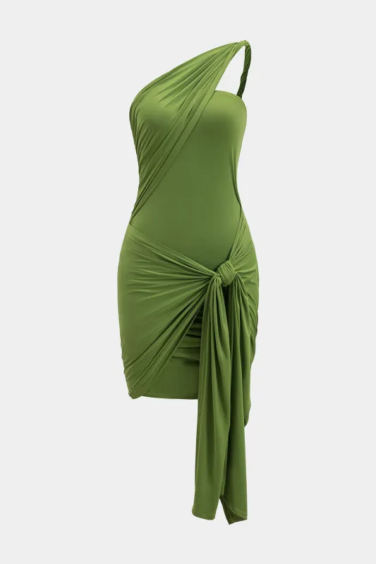 Bind front Ruched One Shoulder Asymmetrical Sendeless Mini Dress sold by Micas