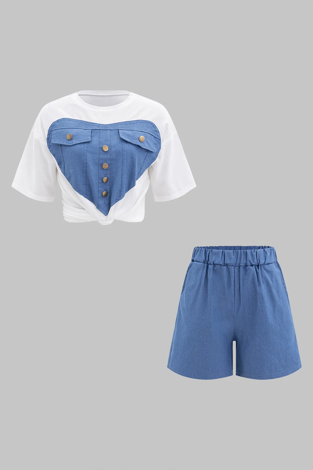 Hjerte abstrakt print top og ruched shorts satte sold by Micas