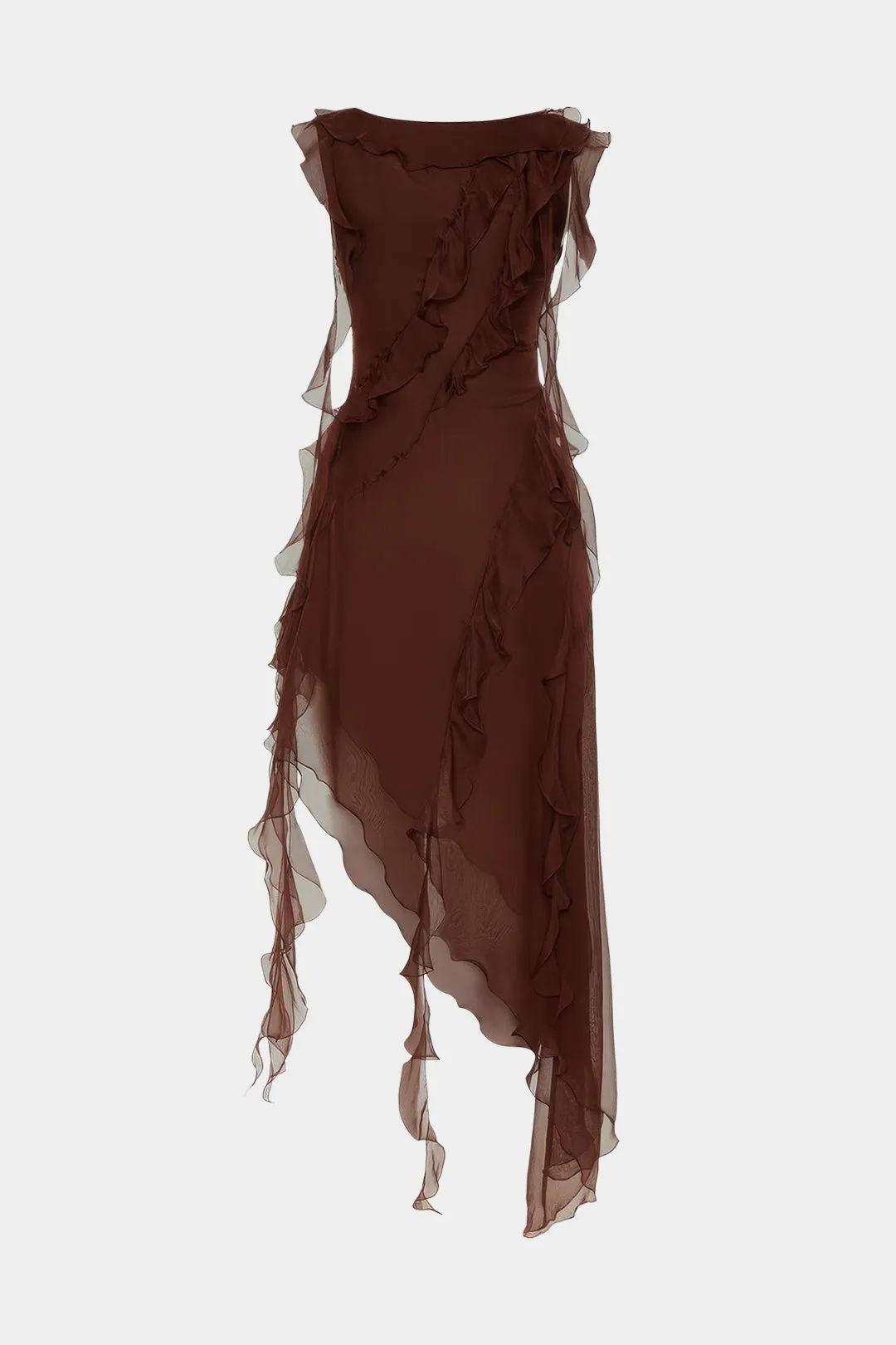 Chiffon ruffle v-hals ærmeløs midi kjole sold by Micas product image thumbnail 2