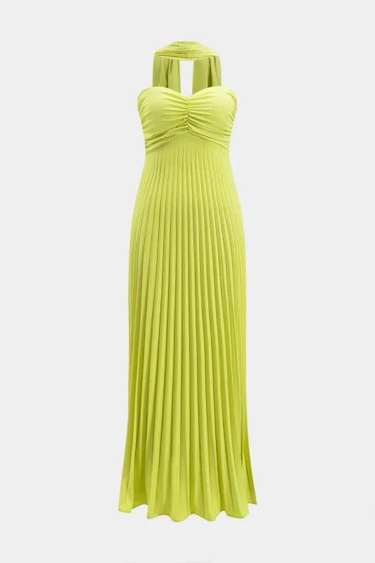 Plisseret stroppeløs ærmeløs maxi kjole med slips sold by Micas