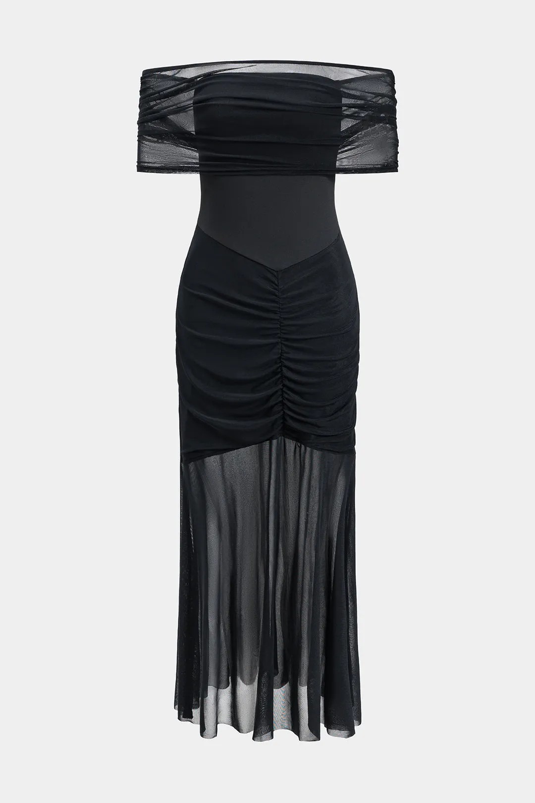 Mesh Off Shoulder Ruched Maxi Dress sold by Micas product image thumbnail 2