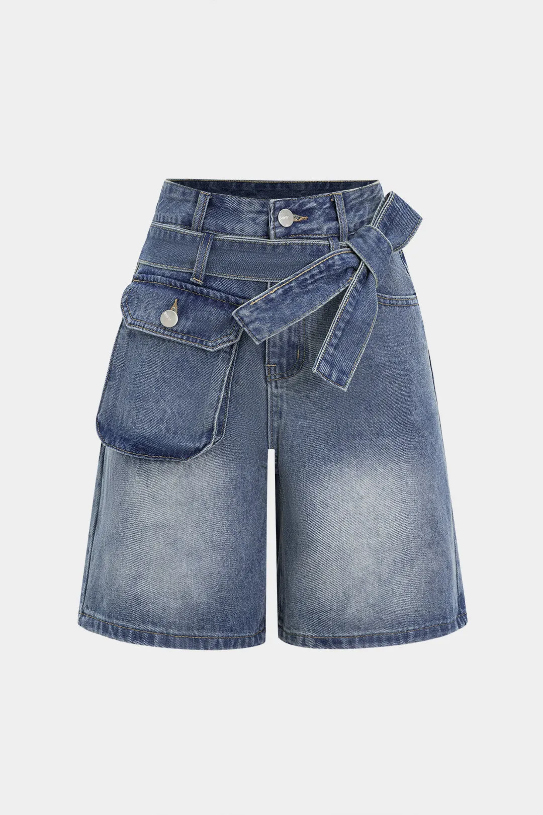 Denim Pocket Belt Asymmetrical Shorts sold by Micas