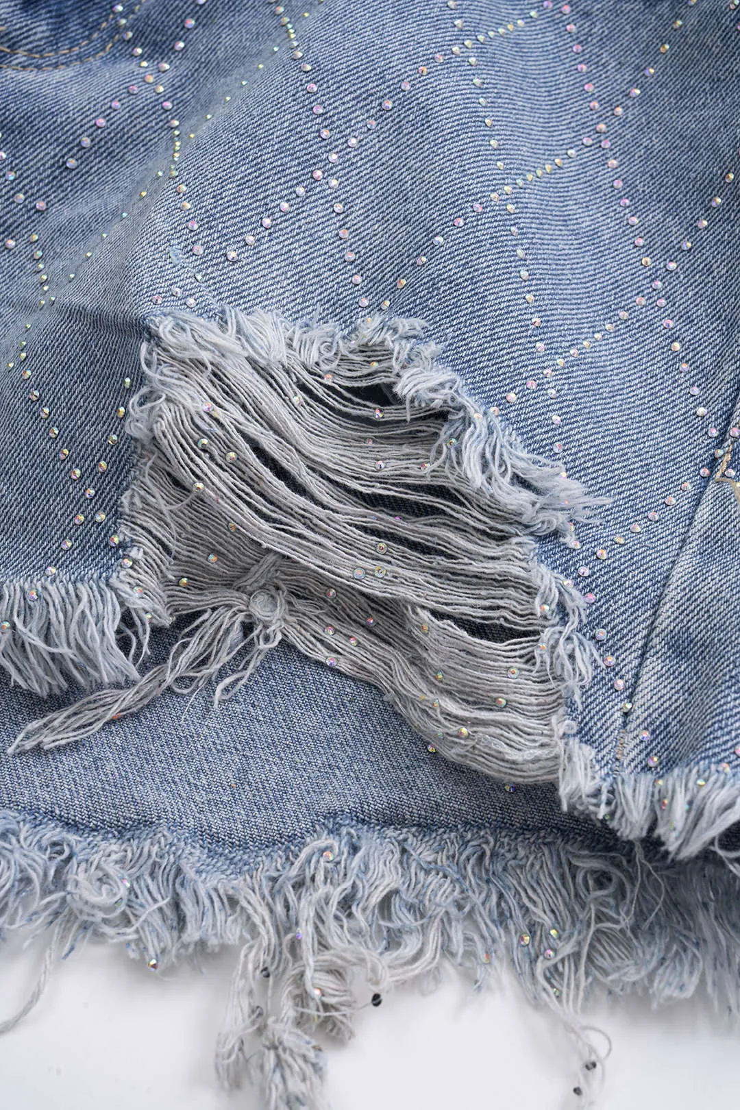 Denim rhinestone høje talje shorts sold by Micas product image thumbnail 4