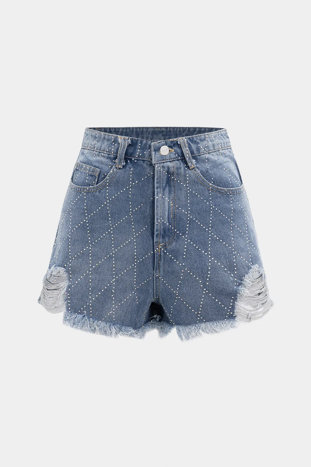 Denim rhinestone høje talje shorts sold by Micas