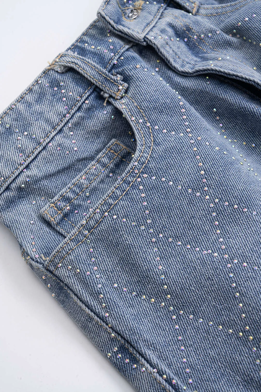 Denim rhinestone høje talje shorts sold by Micas product image thumbnail 3