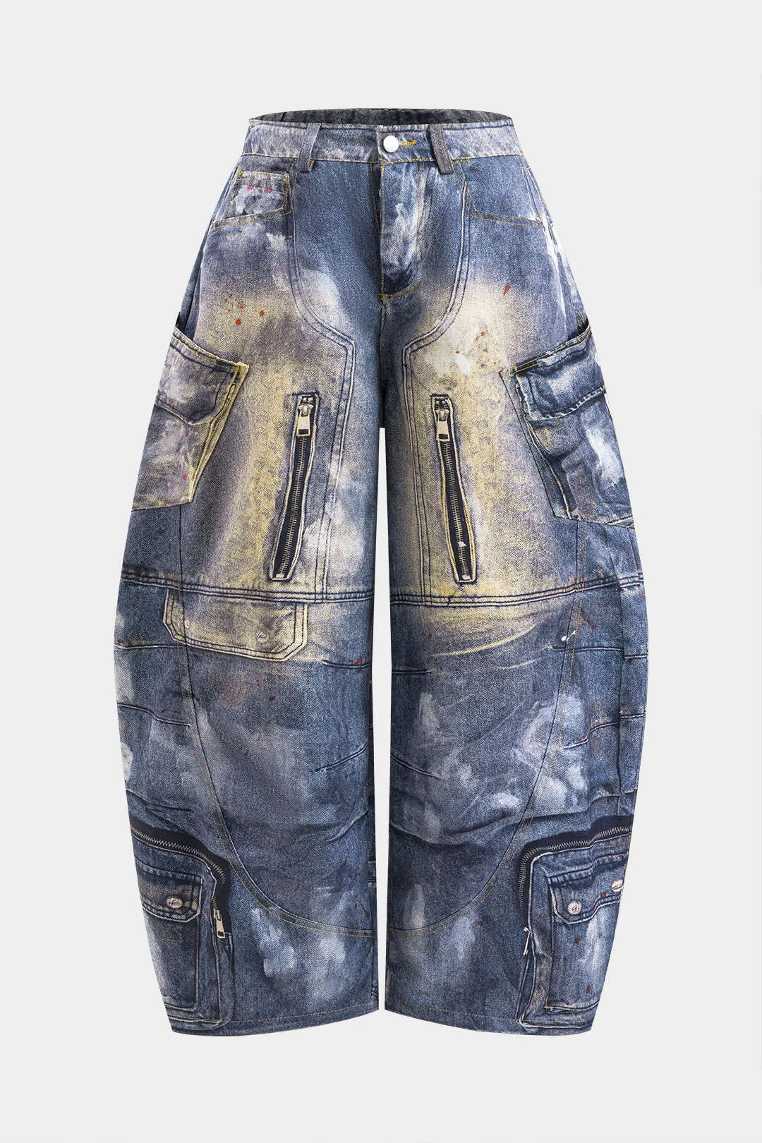 Plus størrelse abstrakt print lynlås detaljer med høje talje bukser sold by Micas product image thumbnail 2