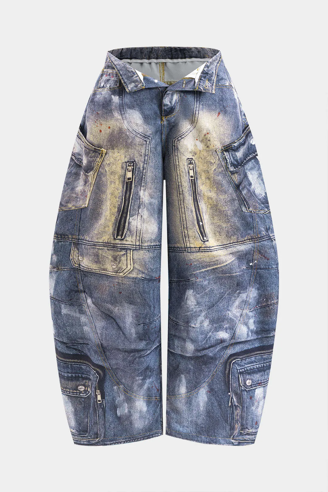 Plus størrelse abstrakt print lynlås detaljer med høje talje bukser sold by Micas