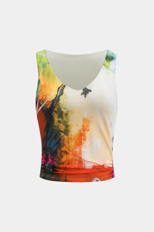Abstrakt print mesh tank top sold by Micas