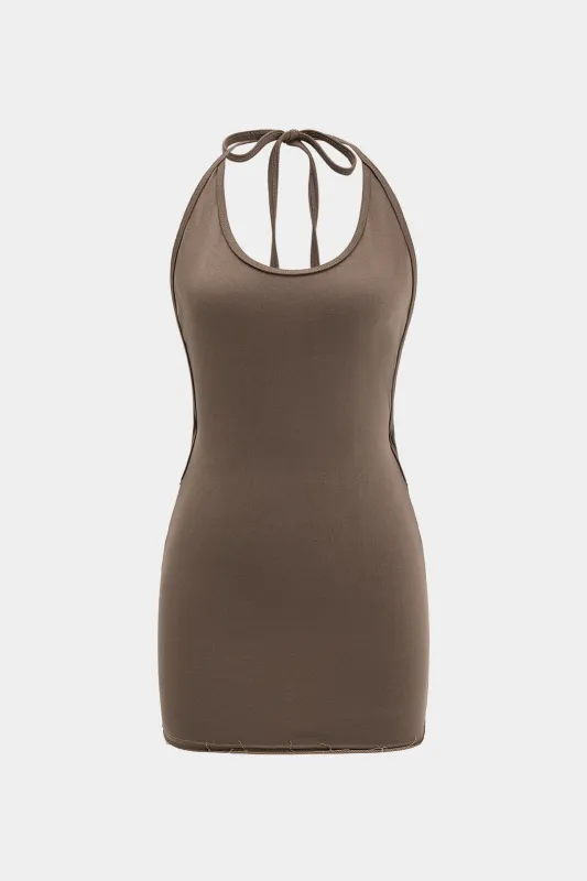 Halter hals rygfri ærmeløs mini kjole sold by Micas