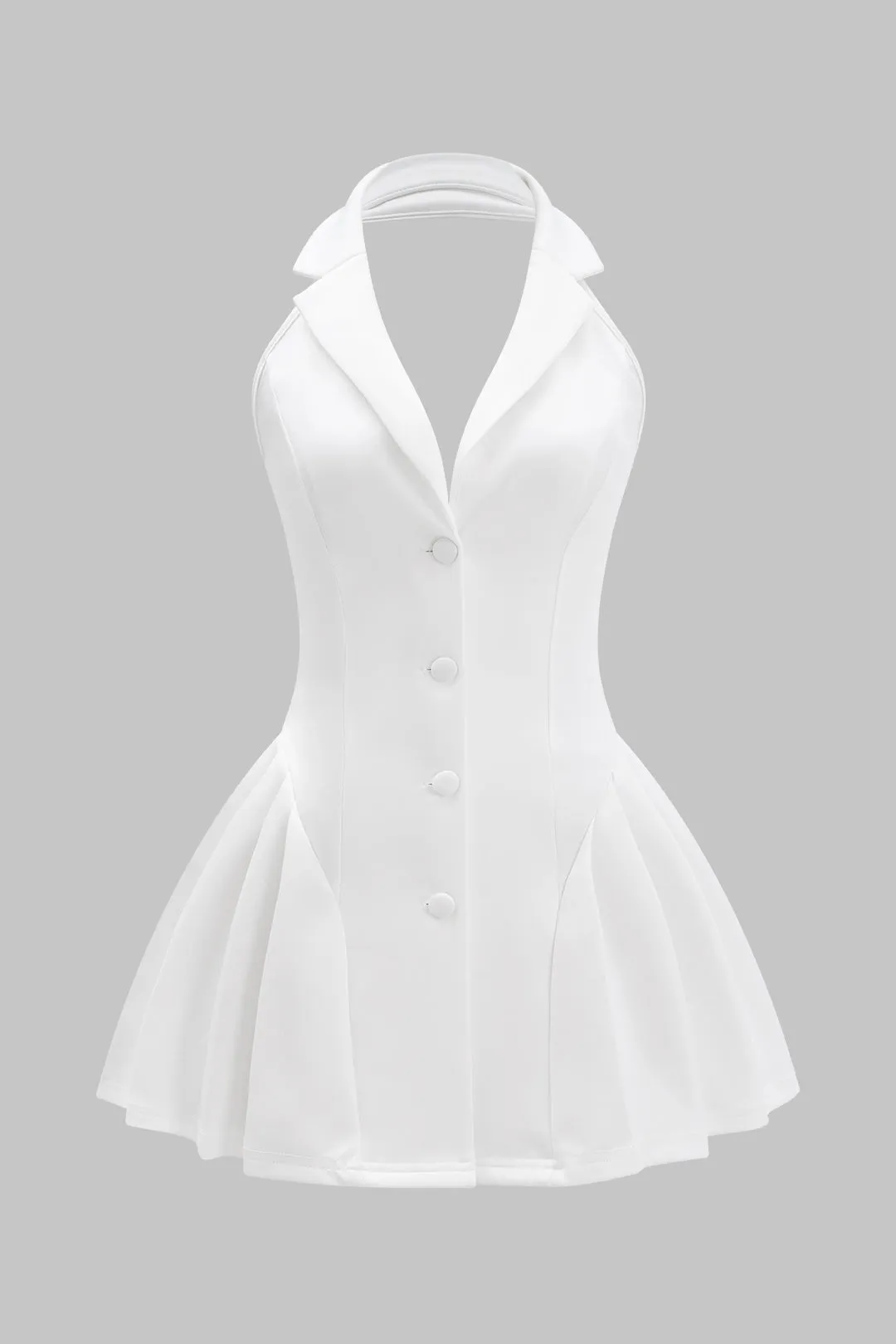 Halter hals knap ruffle ærmeløs mini kjole sold by Micas
