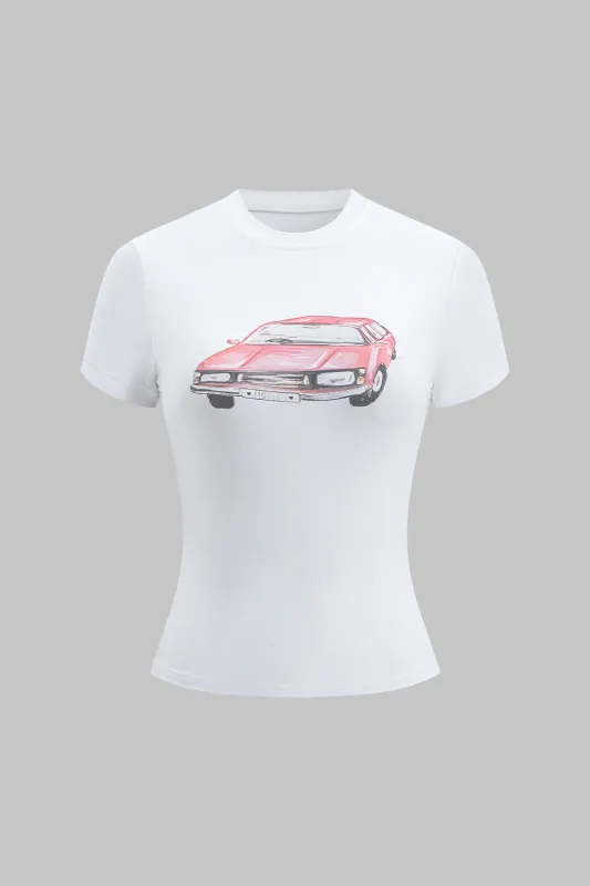 Bilprint rund hals kortærmet t-shirt sold by Micas