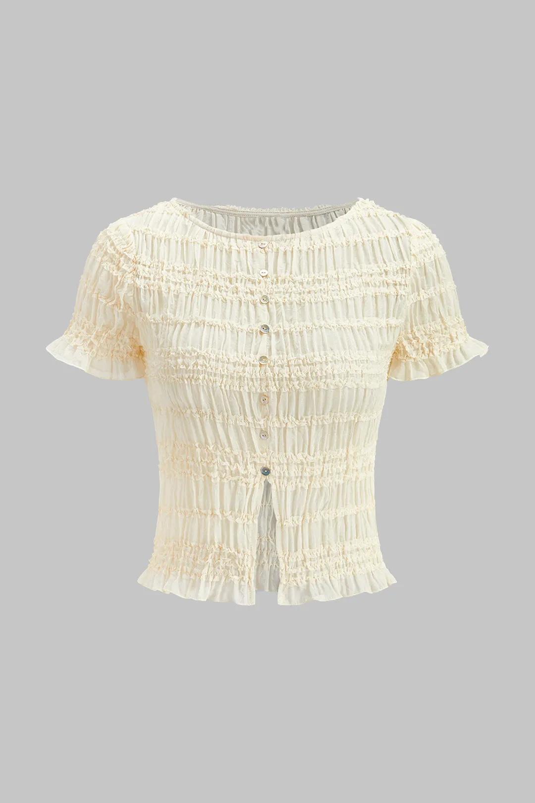 Chiffon shirred ruched kortærmet top og nederdel sæt sold by Micas product image thumbnail 2