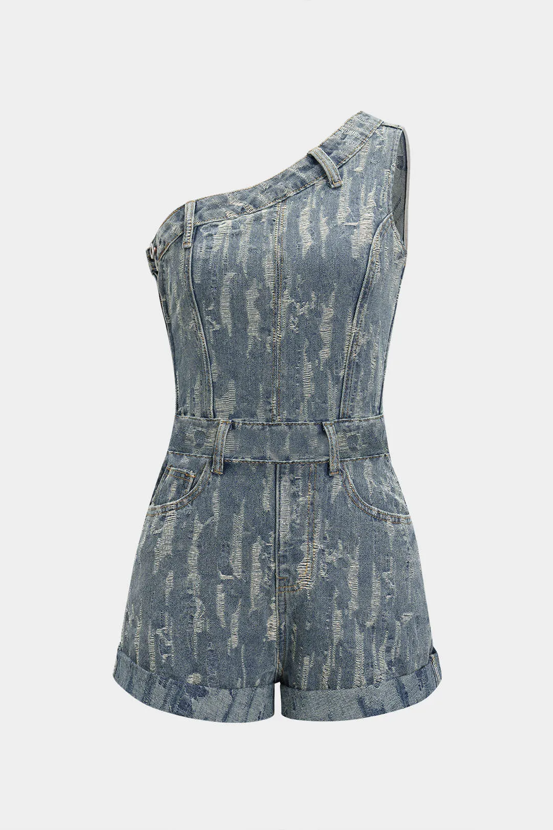 Denim en skulder bælte romper sold by Micas