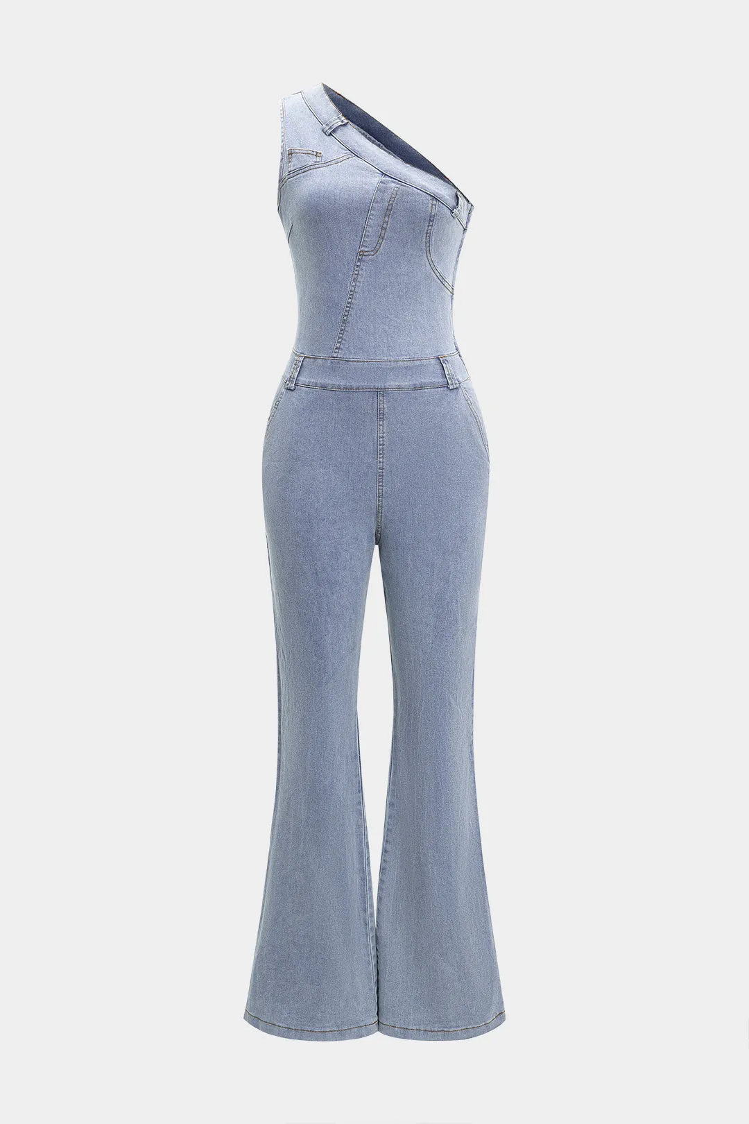 Denim lomme en skulder jumpsuit sold by Micas