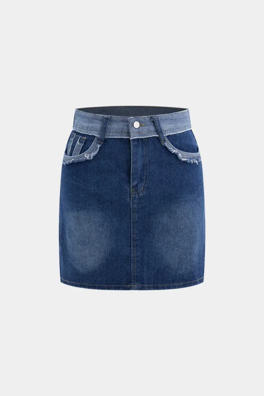 Denim høj talje patchwork nederdel sold by Micas