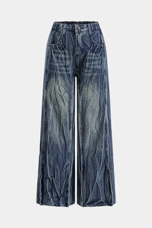 Denim brede ben ruched jeans sold by Micas