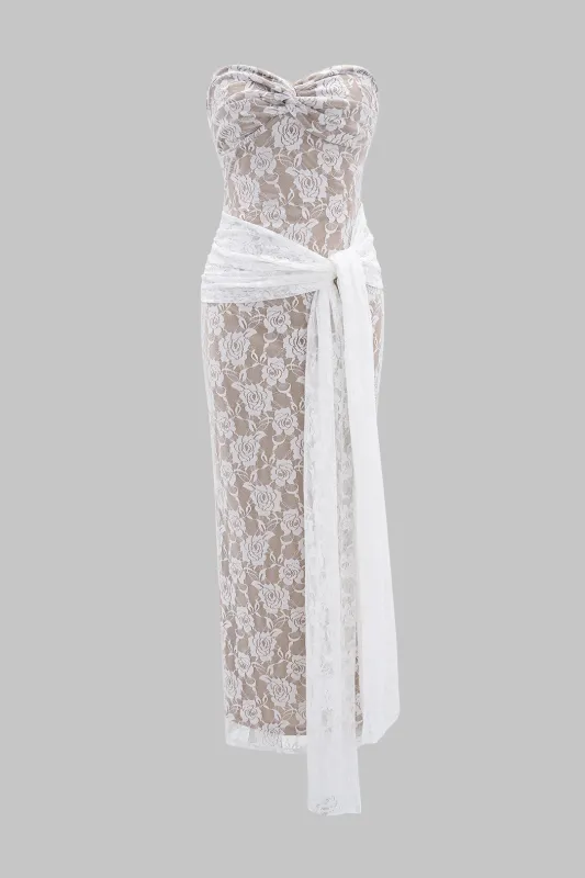 Tie Front Twist Knot Strapless Sleeveless Maxi Dress sold by Micas