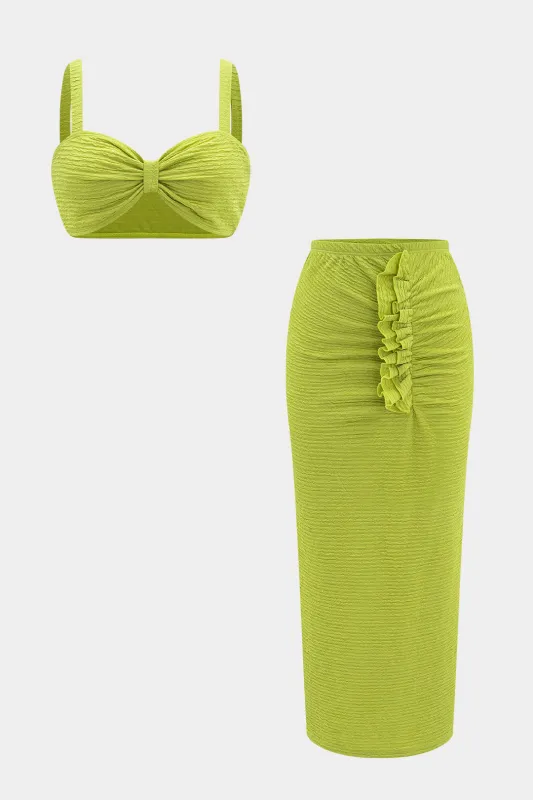 Twist Knot Bustier Cami Top og Ruched Slit Nederdel Set sold by Micas