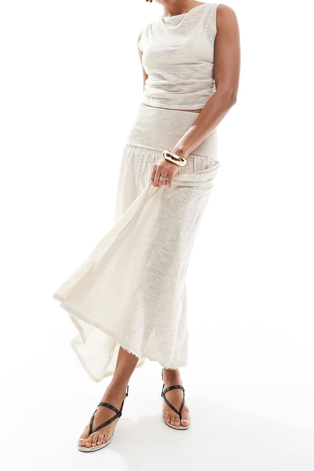 Linen Ruched Tank Top And Skirt Set sold by Micas