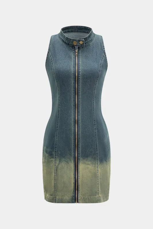 Denim lynlås tank ærmeløs kjole sold by Micas