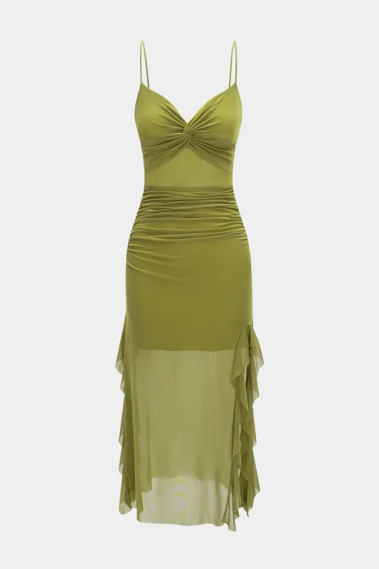 Mesh Slip Twist knude ærmeløs maxi kjole sold by Micas