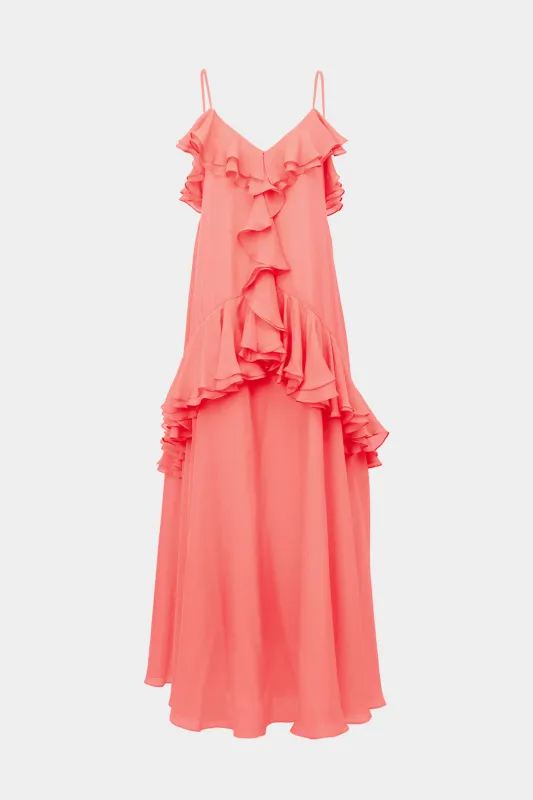 Chiffon Ruffle Neck Slip Sleeveless Maxi Dress sold by Micas