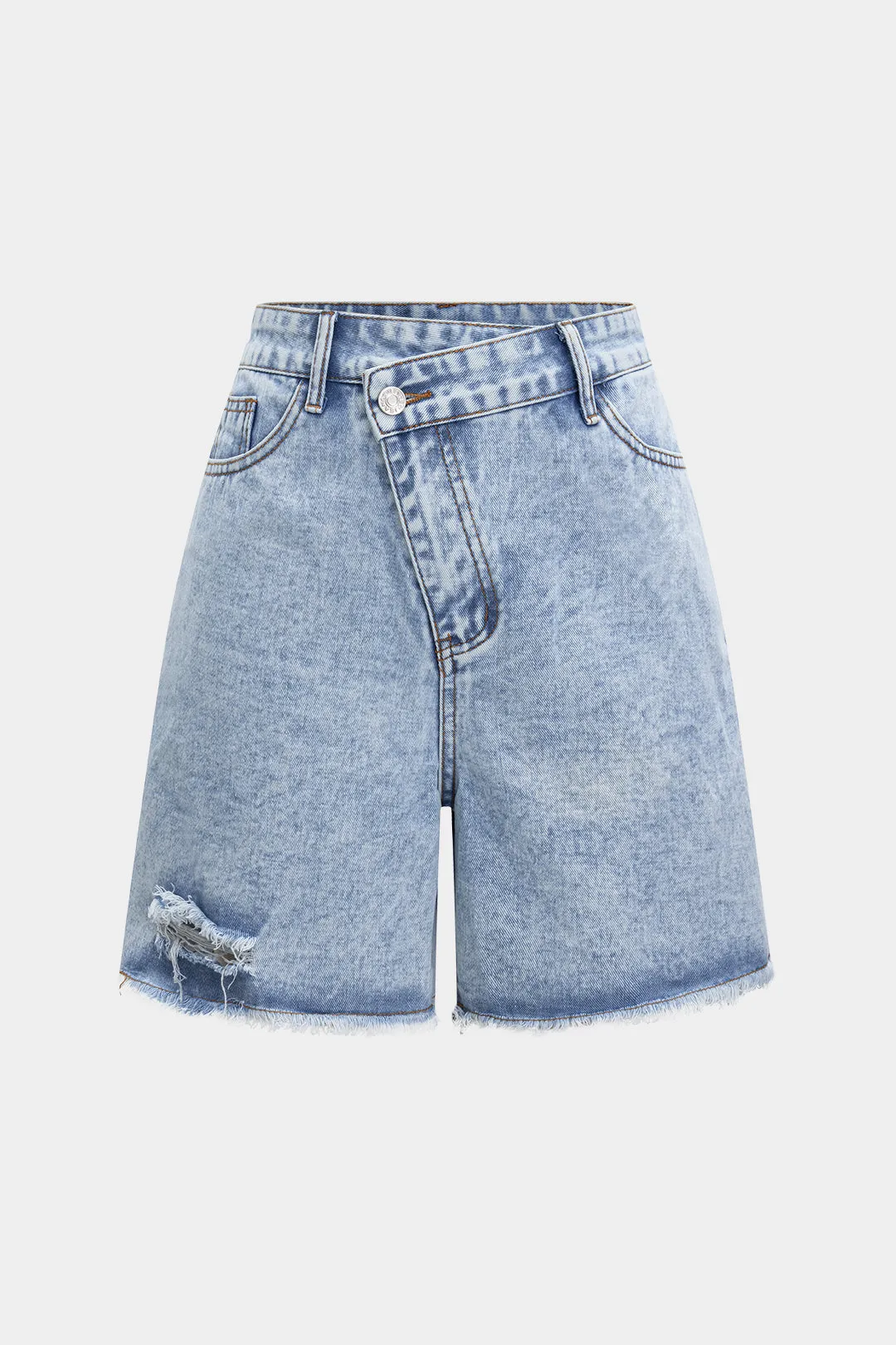 Denim High Waist Ripped Shorts sold by Micas