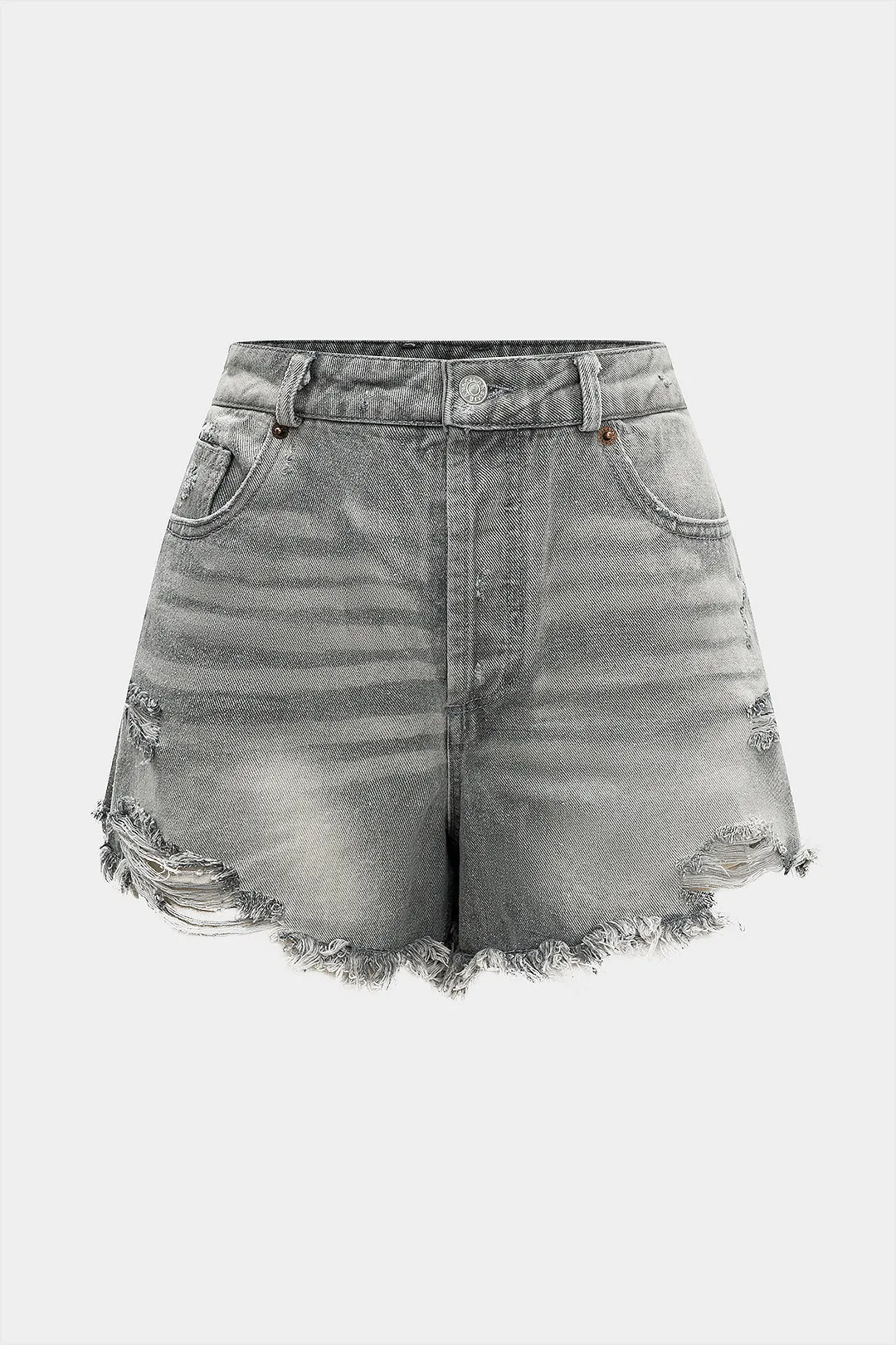 Denim asymmetriske rippede shorts sold by Micas