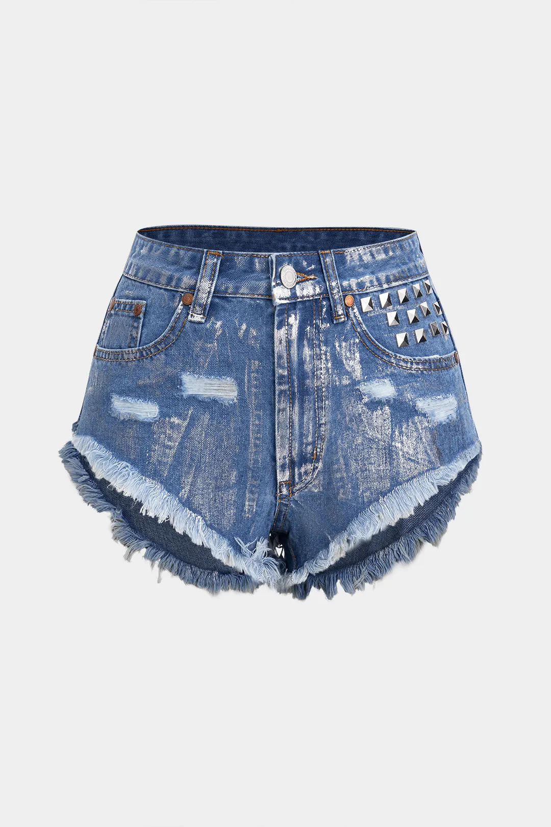 Denim metallisk høj talje besat shorts sold by Micas