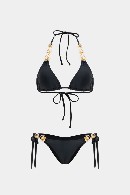 Knoted halter hals slips tilbage Mentallic Decor Strappy Bikini Set sold by Micas