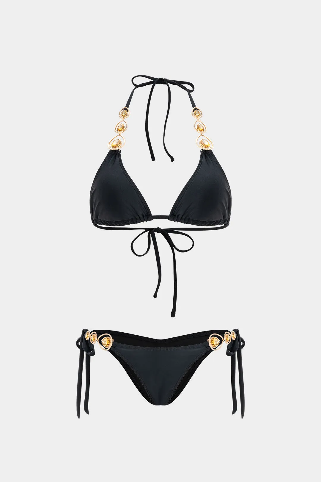 Knoted halter hals slips tilbage Mentallic Decor Strappy Bikini Set sold by Micas