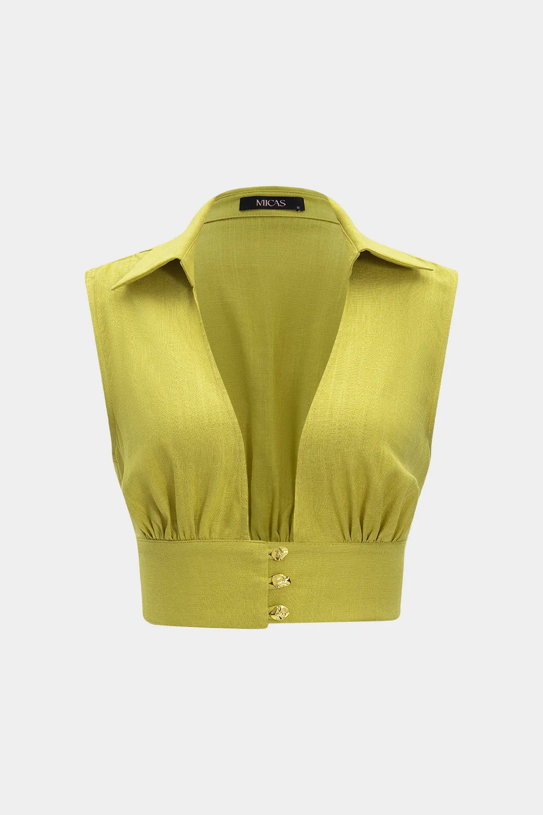 Linned V-hals metallisk knap tank top sold by Micas