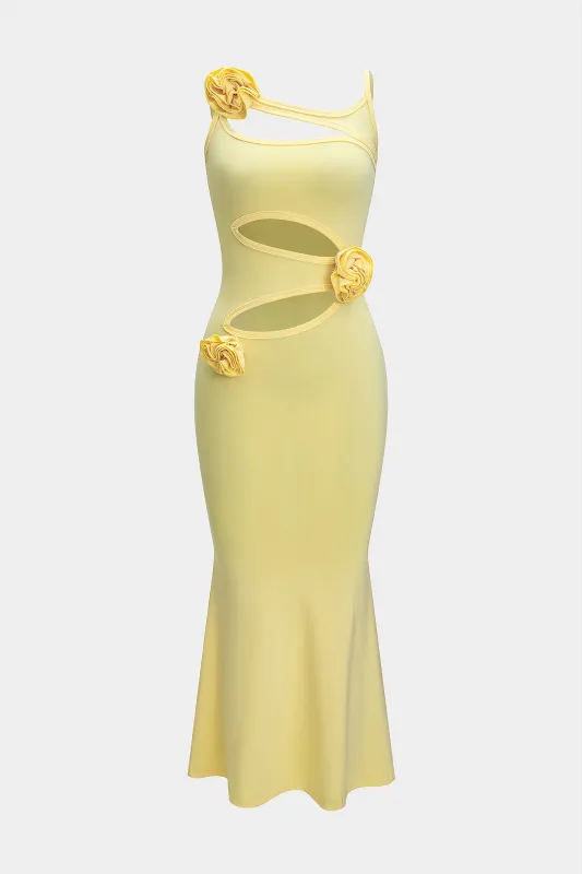 3d blomster udskåret slip ærmeløs havfrue maxi kjole sold by Micas