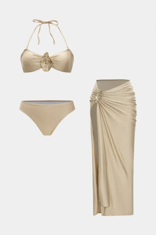 Metallisk indretning ruched asymmetrisk bikini -sæt sold by Micas