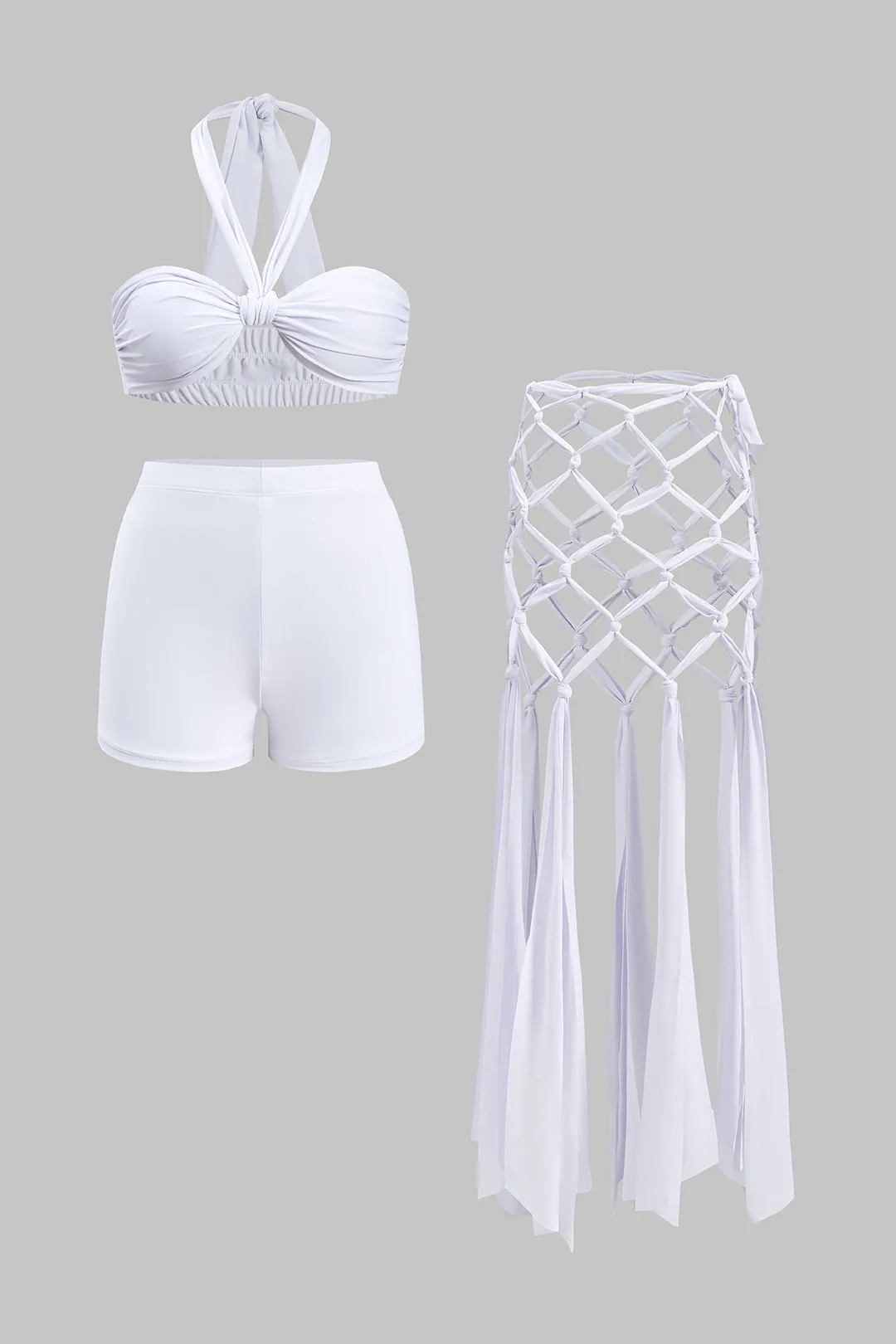 Halter hals frynse knyttede tre-dele shorts sæt sold by Micas product image thumbnail 3